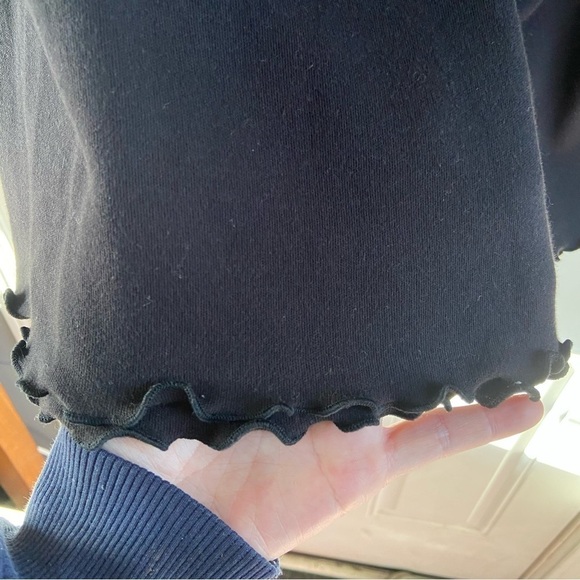 Vintage Erika Black Cotton Midi Skirt Lettuce Hem Size Medium - Picture 4 of 5